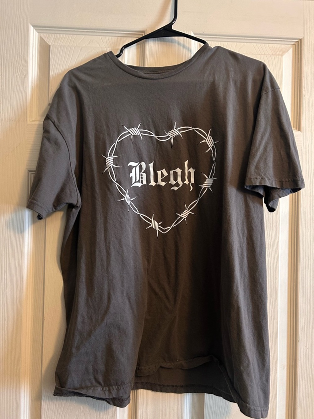 Gildan Charcoal Tee with White Barbed Wire Heart Graphic